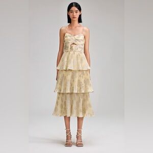 self-portrait metallic jacquard midi dress